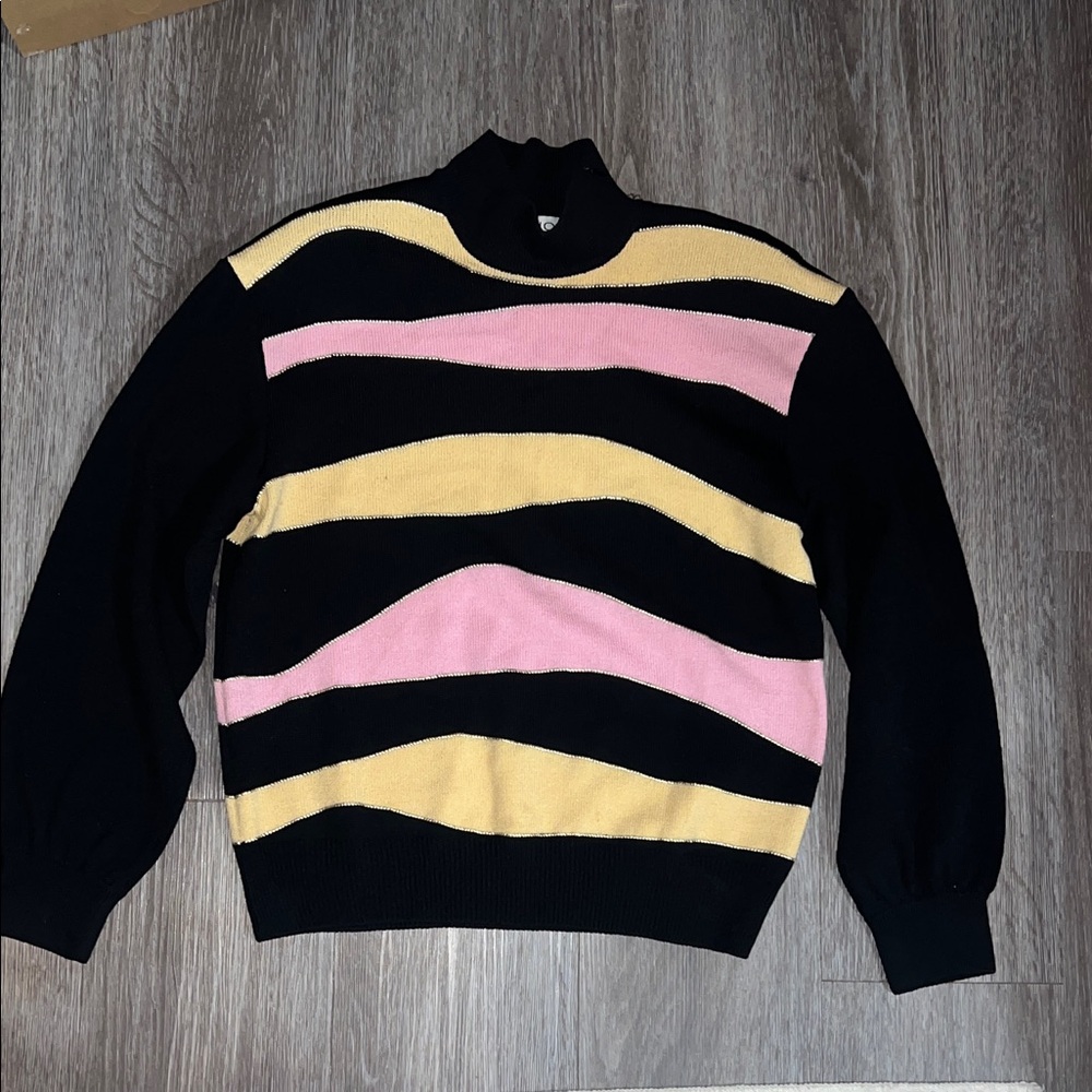 St. John Collection Black Sweater with Pink and Yellow Stripes